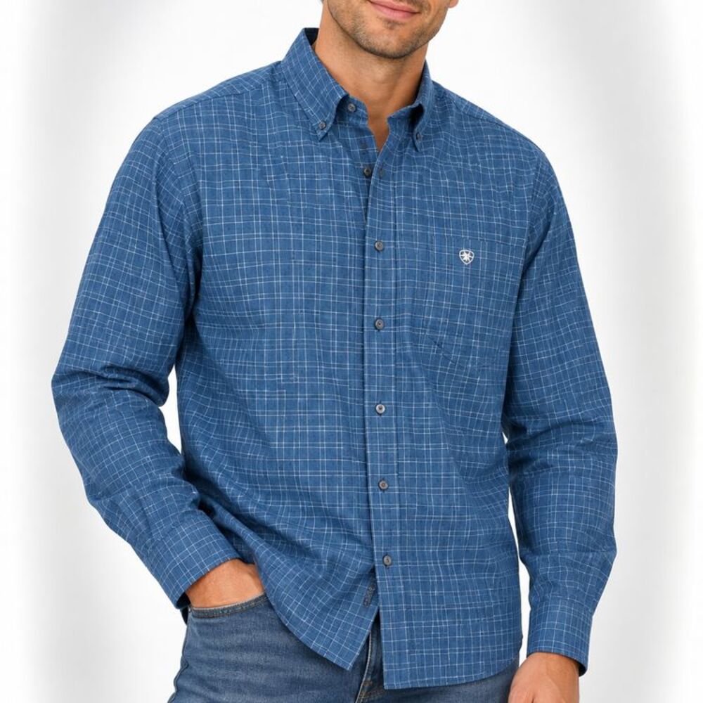 Ariat Pro Series Mens XXL Blue Plaid Stretch Button Down Western Shirt